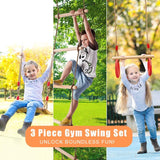 Weavelife 3 Pcs Gym Swing Set Includes Wooden Swing, Trapeze Bar with Rings & Climbing Rope Ladder for Kids, Indoor/Outdoor Play Equipment Combo Toy Gift with Hanging Hooks Weavelife