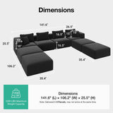 Novilla 141" Modular Sectional Sofa, Modern Cloud Sectional Couch with Smarts Coil™ Support, U-Shape Boneless Couch for Living Room Apartments Bedroom, No Assembly Required (4 Seater + 4 Ottoman) Novilla