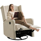ABAKAN Swivel Rocker Recliner Chair, 360 Degree Nursery Rocking Recliner, Linen Glider Chair with Button Tufted Wingback Chair, for Living Room, Bedroom,Ash Beige ABAKAN