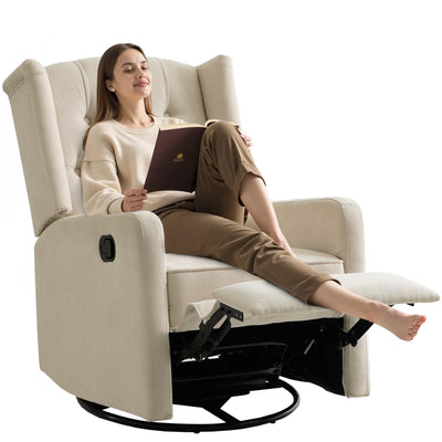 ABAKAN Swivel Rocker Recliner Chair, 360 Degree Nursery Rocking Recliner, Linen Glider Chair with Button Tufted Wingback Chair, for Living Room, Bedroom,Ash Beige