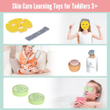 WHOHOLL Wooden Makeup Toy Set, Pretend Beauty Salon Toys Skin Care Learning Toys for Toddler, Daycare Toys Christmas Birthday Gift for 2 3 4 5+ Year Old Girls - Facial Cleanser, Mirror, Face Mask WHOHOLL