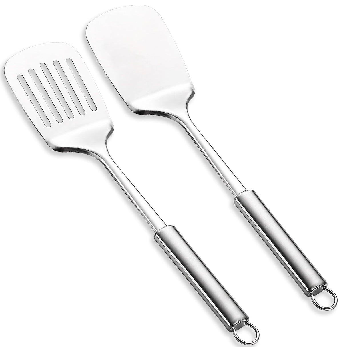 Stainless Steel Spatulas Set, ReaNea Silver Slotted Turner, Solid Turner, Heavy Duty Sturdy Kitchen Spatula High Heat Resistant, Ideal Cookware for Fish,Eggs,Pancakes, Dishwasher Safe, Easy to Clean ReaNea