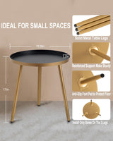 AOJEZOR Side Table: End Table for Any Room - Round Side Tables for Small Spaces - Black Top with 3 Gold Legged AOJEZOR