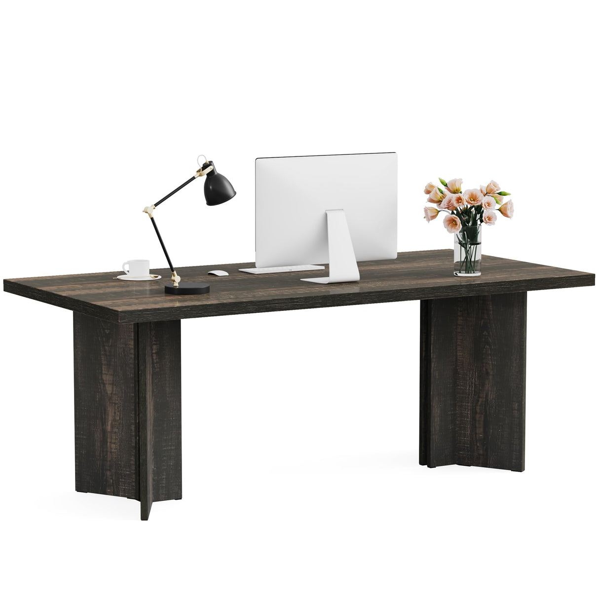 Tribesigns 10.5FT Conference Table, Large Rectangle Meeting Seminar Table for 10-12 Person, Long Wooden Business Tables (Set of 2, Dark Gray) Tribesigns