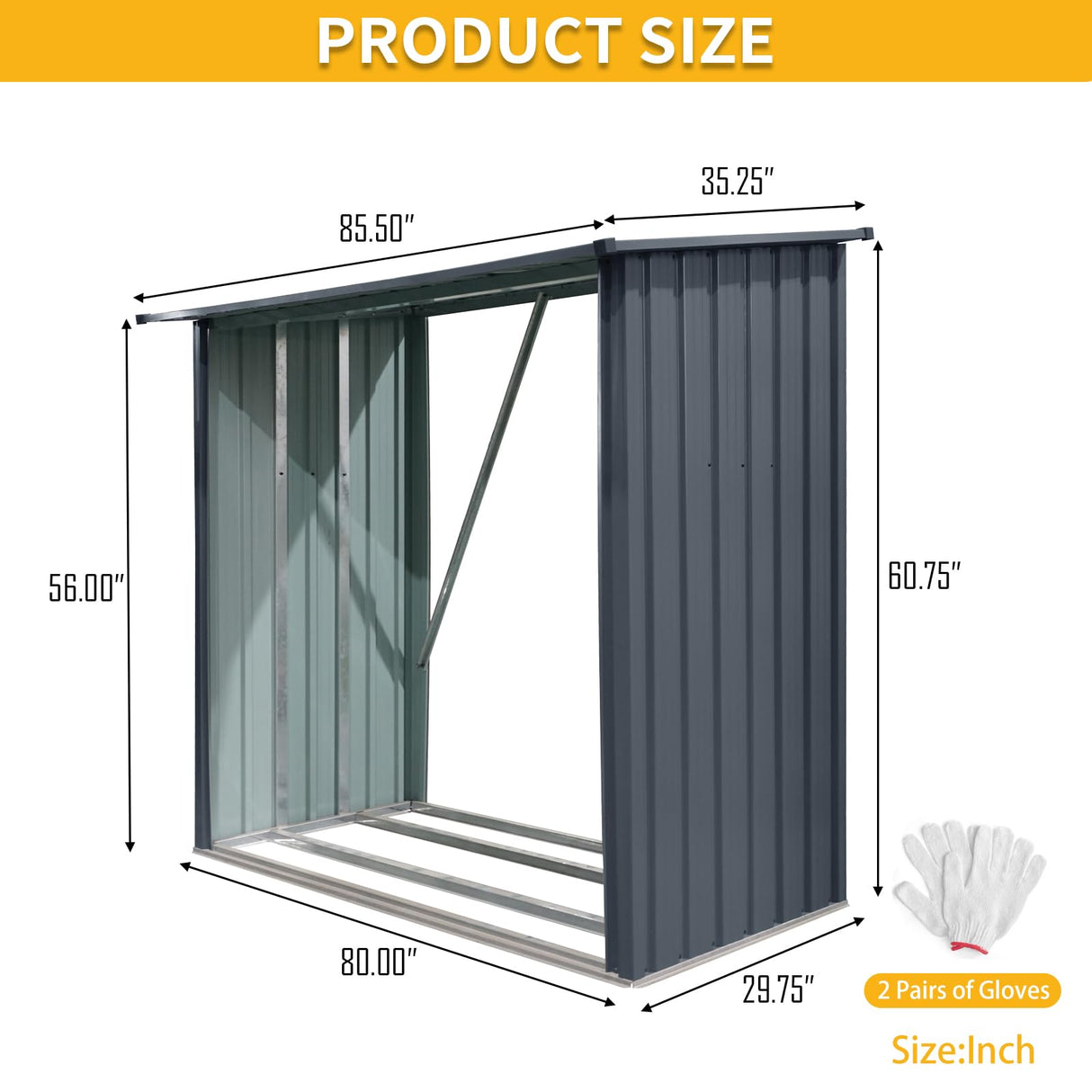 Zjjseloru Outdoor Firewood Rack,3ft x 7ft Garden Log Storage Shed in Galvanized Steel with Sloped Roof for Firewood,Pellet,or Lumber Storage,Black Zjjseloru