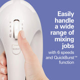 Hamilton Beach 6-Speed Electric Hand Mixer with Whisk, Dough Hooks and Easy Clean Beaters, Powerful 275 Watt Motor, Snap-On Storage Case, White Hamilton Beach