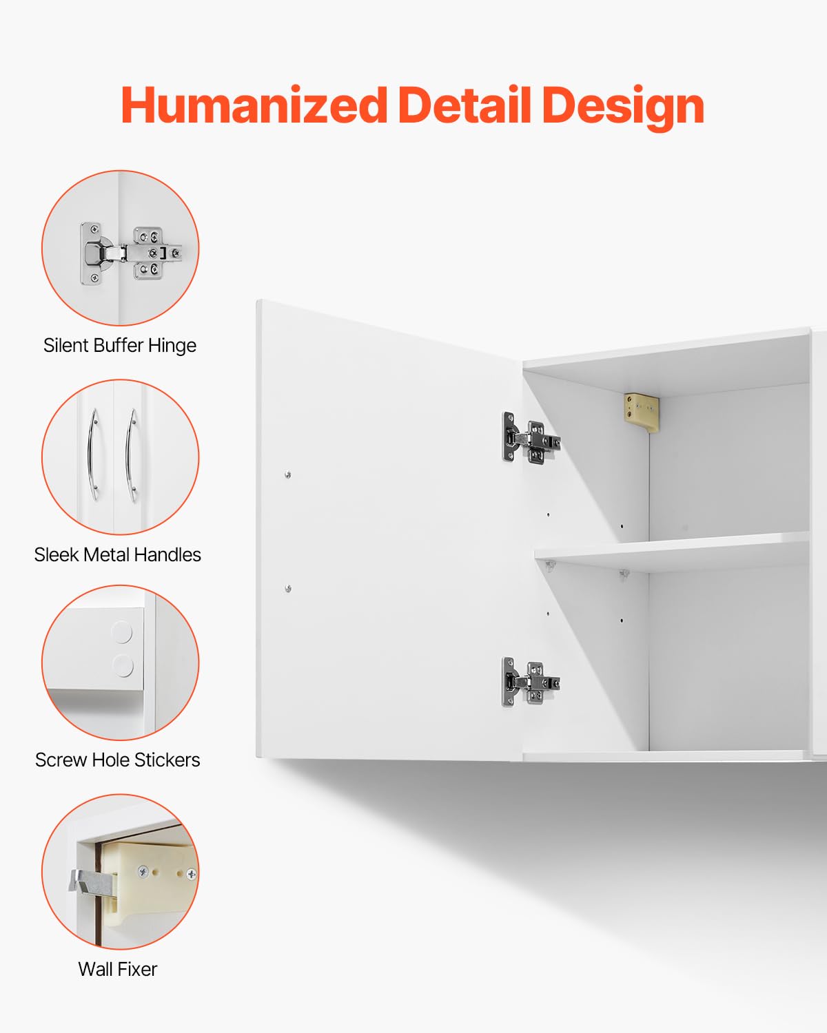 VEVOR Laundry Room Wall Cabinet, 2-Tier Wall Mounted Hanging Cabinet with 3 Doors, Cupboard Organizer with Adjustable Shelf, for Kitchen, Garage, Laundry, 12.44 x 54 x 20.31 in (D x W x H), White VEVOR