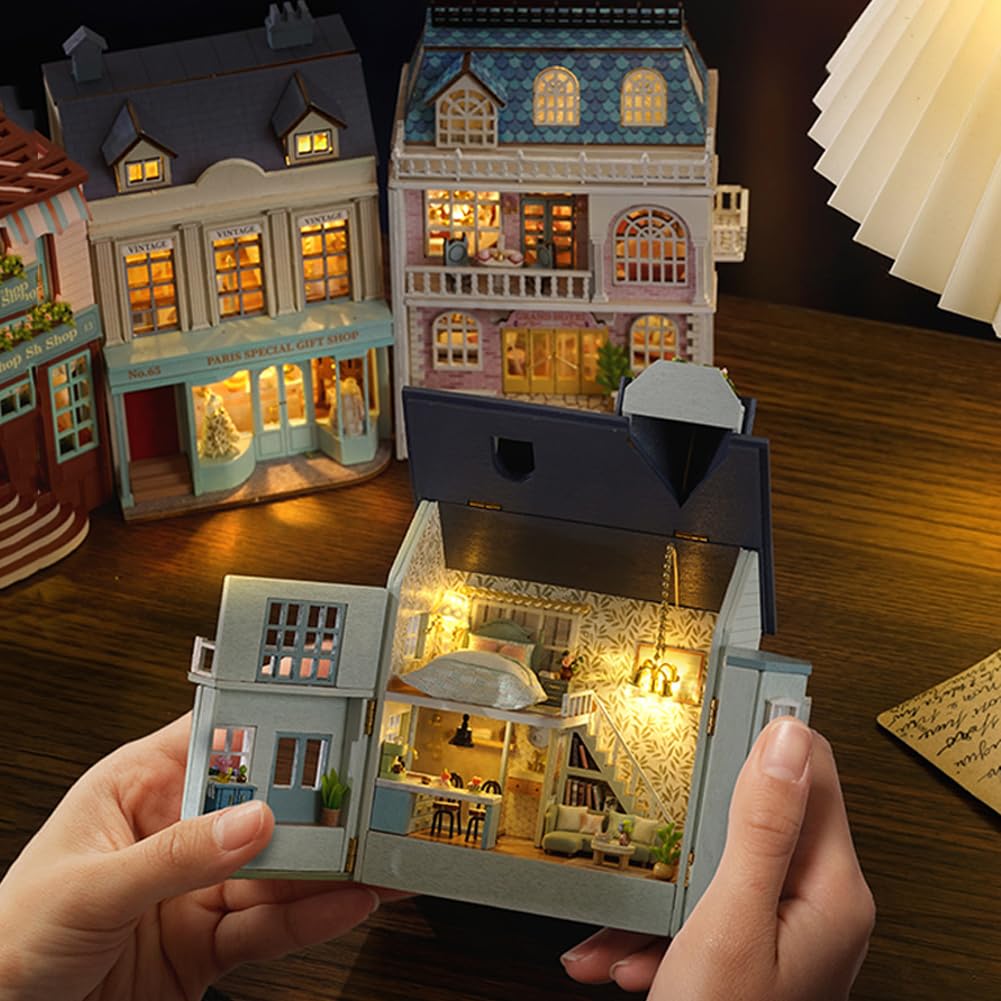 DIY Miniature Wooden Dollhouse Furniture Kit,Mini Handmade Doll House with LED,1:24 Scale Creative Woodcrafts Toys for Adult Friend Lover Birthday Gift (Homely House) Montidey
