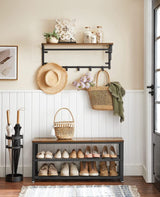 VASAGLE, 3-Tier Shoe Rack, Shelf Storage Bench with Metal Mesh Shelves and Seat, Free Standing Shoe Organizer for Entryway, 11.8 x 39.4 x 17.7 Inches, Rustic Brown and Black ULBS078B01 VASAGLE