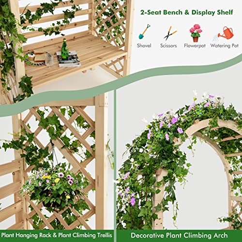 Giantex 81in Garden Arch with 2-Person Bench, Wooden Garden Arbor Archway Trellis for Climbing Plants, Outdoor Wedding Arches Patio Trellis Pergola for Ceremony Party Lawn Backyard, Load 543 lbs