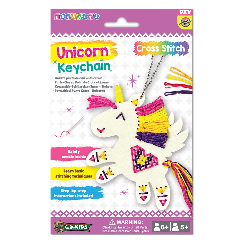 C.S. Kids KC11 My Unicorn Keychain, First Sewing Arts & Crafts Gifts -Crafting Keychain | Educational DIY Cross-Stitch for Kids C.S.KIDS