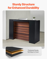 VEVOR Reception Desk, 62 Inch Rectangular Front Counter Table, Office Reception Desk Front Retail Counter with LED Light, for Checkout, Lobby, Beauty Salon and Office, Black & Brown VEVOR