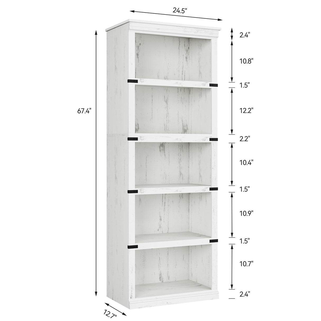GAOMON 5 Tier Bookcase, Farmhouse Book Shelf with Storage, 67.4 Inch Tall Open Display Bookshelves, Wooden 5 Shelf Bookcase for Living Room, Bedroom-White GAOMON