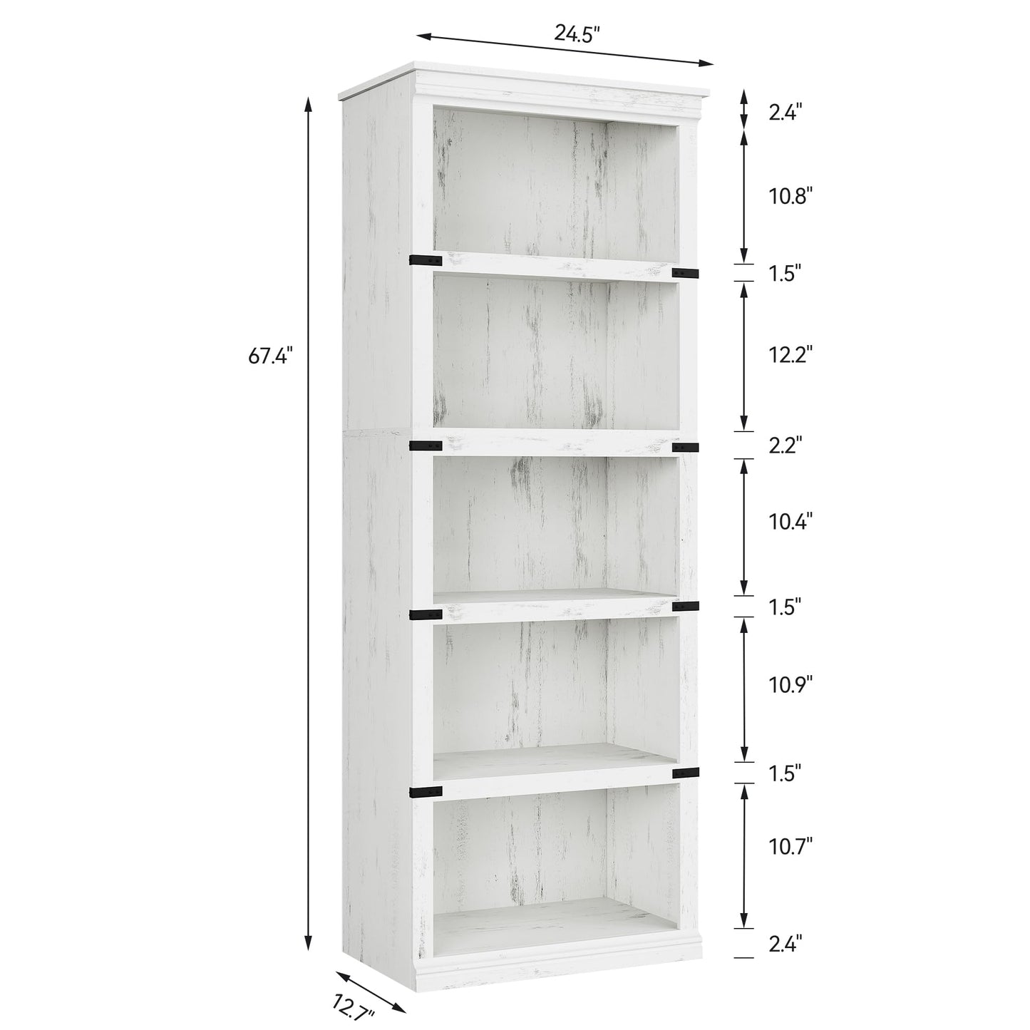 GAOMON 5 Tier Bookcase, Farmhouse Book Shelf with Storage, 67.4 Inch Tall Open Display Bookshelves, Wooden 5 Shelf Bookcase for Living Room, Bedroom-White - WoodArtSupply