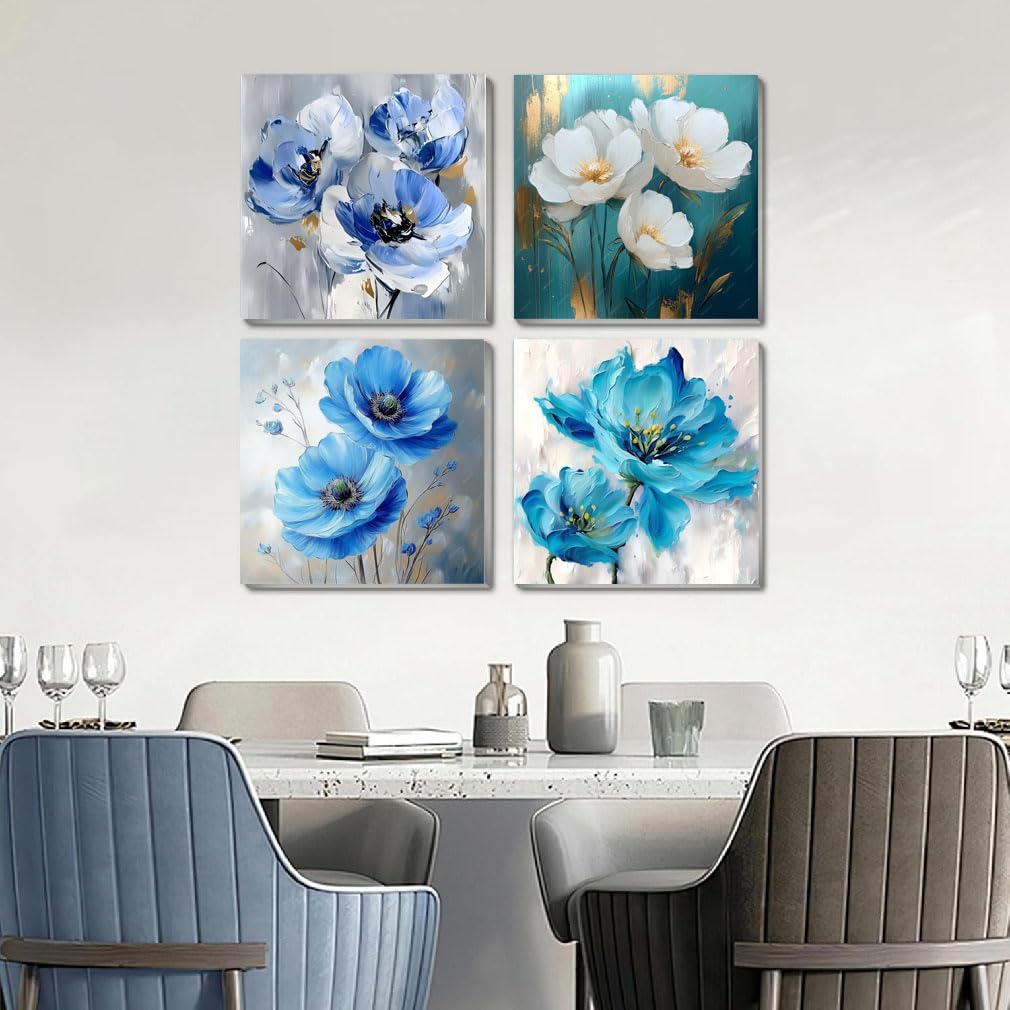 4 Pack Flowers Paint by Number for Adults Kids Framed, Easy Acrylic Adults Paint by Numbers Kits on Canvas with Paints and Brushes, Small Flowers Arts and Crafts Kits for Home Wall Decor (8 x 8 Inch) Fotasmua