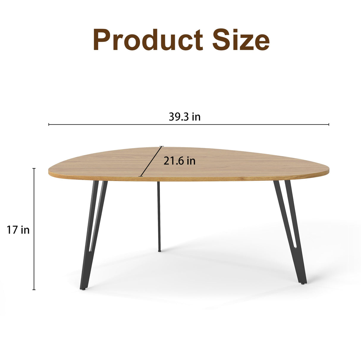 Manora Modern Mid Century Coffee Table, Oval Triangle Wood Center Table with Sturdy Metal Legs, Stylish Living Room Accent Table for Small Spaces Manora