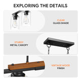 VONLUCE Dining Room Light Fixture Over Table, 4-Light Kitchen Island Lighting with Glass Shade and Adjustable Rods, Farmhouse Linear Chandelier Pendant Light for Kitchen Living Room, Matte Black VONLUCE