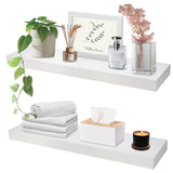 AZSKY Floating Shelves for Wall,White Wall Shelf Natural Wood 16 Inch Bathroom Shelves Over Toilet,Wall Mount Nursery Book Shelves with Invisible Brackets Set of 2 for Bedroom Living Room Kitchen AZSKY