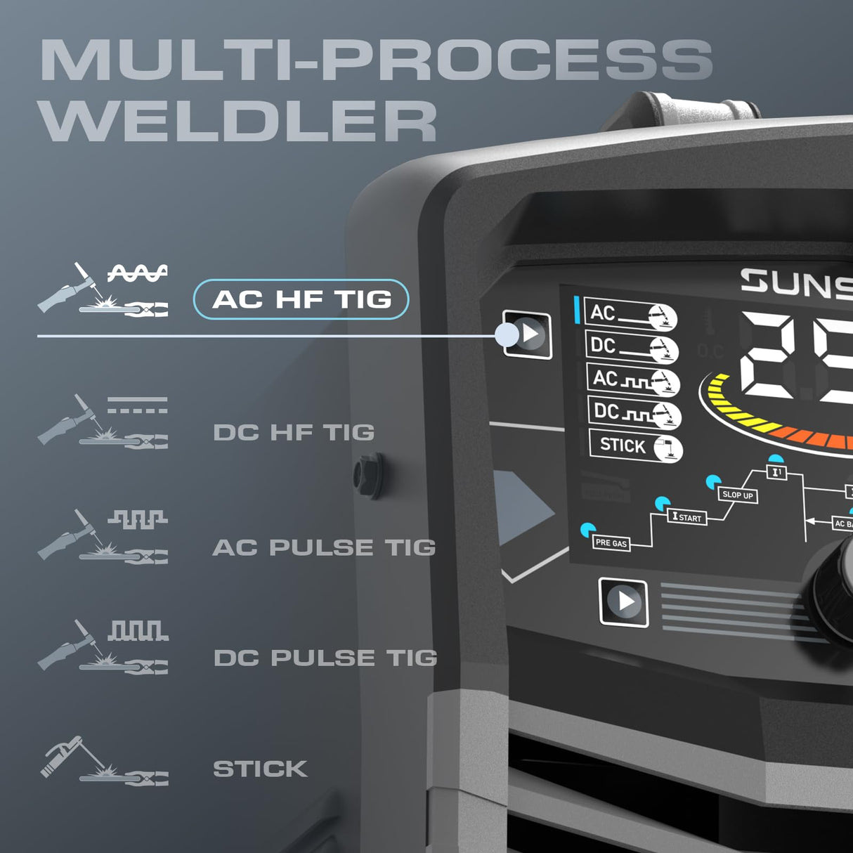 Sunstac 250A AC/DC Aluminum TIG Welder with Pulse, 110V/220V Dual Voltage TIG Welding Machine with DC TIG/AC TIG/Pulse TIG/SPOT TIG/Stick Sunstac