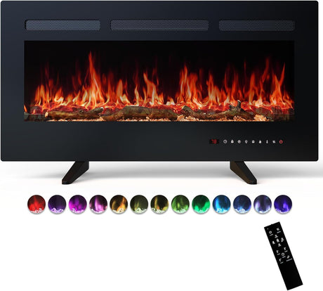 Sweetcrispy 36" Electric Fireplace Wall Mounted or Recessed Insert, 1500W/750W Freestanding Fireplaces Heater with Remote Control,13 Adjustable Flame Color, 12H Timer, Touch Screen Sweetcrispy