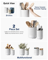 LE TAUCI Utensil Holder, 7.3"+5.4" Ceramic Kitchen Utensil Holder for Countertop, Large Cooking Utensil Crocks for Kitchen Counter, Morden Utensil Organizer for Spatula, Kitchen Decor, Set of 2, White LE TAUCI