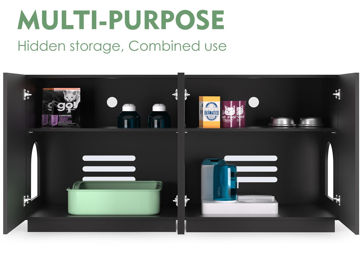 Amunrbrek Litter Box Enclosure, Large Litter Box Furniture, Modern Cat Litter Box Enclosure Furniture with Storage, Side Cabinet (Black) amunrbrek