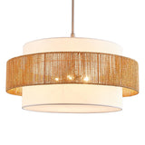 24'' Rattan Large Drum Chandeliers Light Fixtures,5 Light Boho Pendant Light Farmhouse Rustic Hand Woven Lighting for Dining Room Kitchen Island Living Room Bedroom,Brushed Nickel Finish Metal TELAFLY