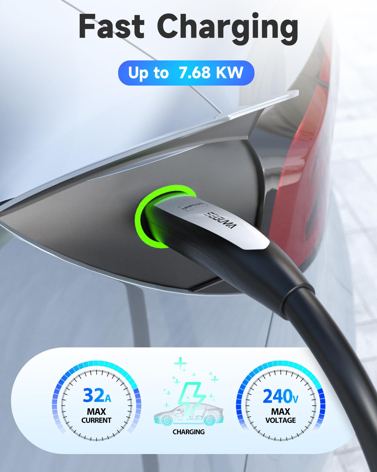 32A EV Charger Extension Cord for Tesla Charger, 21ft EV Extension Cable for Level 1/2 Tesla Home Chargers/Tesla Wall connectors, Max 240V 7.68kW NACS Extension Cable for Tesla Y/X/3/S/Cyber-truck SEGUMA