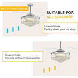 Moooni Modern 48 Inch Dimmable Crystal Fandelier, Retractable Blades Ceiling Fans with Light and Remote, Invisible LED Ceiling Fan Light Kit for Bedroom-Polished Chrome Moooni