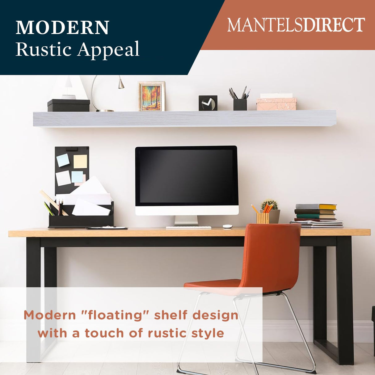 Modern Ember Vara Wood Mantel Shelf - 48 Inch White Paint | 3 Inch Height - Variations in Grain and Natural Distresssing | Wooden Floating Wall Mounted Shelf - for Fireplaces & Décor Modern Ember