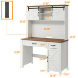 Farmhouse 47" Executive Desk, Computer Desk with 2 Drawers and Storage Cabinet, Home Office Desk with Hutch and Charging Station, Workspace for Work and Study.Brown Vabches