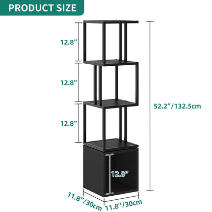 YITAHOME 4-Tier Rotating Bookshelf, 360 Display Floor Standing Bookcase for Corner, Narrow Book Shelf for Small Spaces, Bedroom, Living Room, Study Room, Black