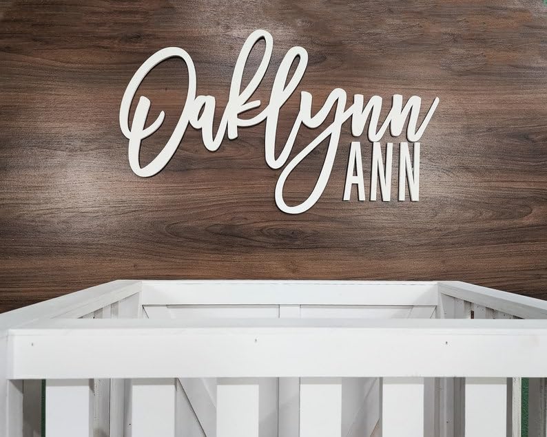 Custom Nursery Name Sign, Personalized with First and Middle Name, Baby Nursery Decor - WoodArtSupply