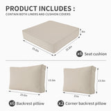 Valita Outdoor Furniture Replacement Cushions, Fits 6-seat Sectional Rattan Conversation Set, 14-Piece Patio Water-Resistant Replacement Sofa Cushions, Liner&Cover (Khaki) Valita