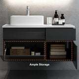 Weibath 31'' Bathroom Vanity Floating Bathroom Sink Cabinet with Ceramic Vessel Sink Black & White Wall Mounted Floating Vanity Weibath