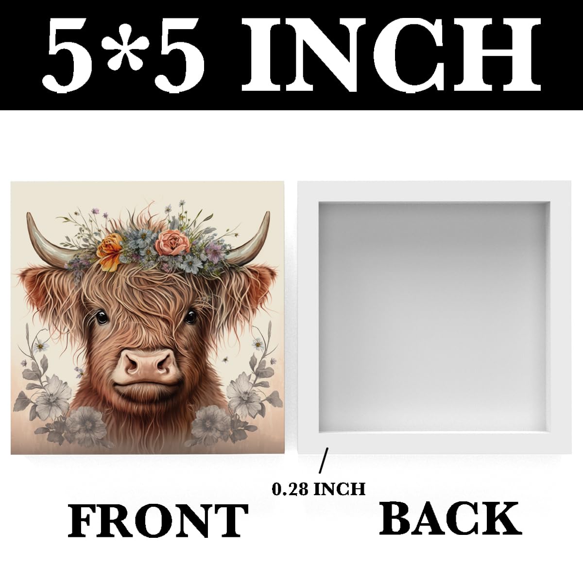 Highland Cow Wooden Box Sign Decor Desk Sign, Baby Highland Cow Nursery Decor, Western Decor, Highland Cow Gifts, Home Office Decor Rustic Farmhouse Square Desk Decor Sign for Shelf Krollma