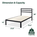 ZINUS Mia Metal Platform Bed Frame with Headboard, Wood Slat Support, No Box Spring Needed, Easy Assembly, Twin ,Black Zinus