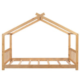 Twin House Bed with Headboard and Footboard – Natural Wooden Floor Bed for Toddlers and Teens Bellemave