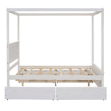 Bellemave Wood Canopy Bed with 4 Storage Drawers, Full Size Canopy Platform Bed with Support Slats, No Box Spring Needed, Brush White Bellemave