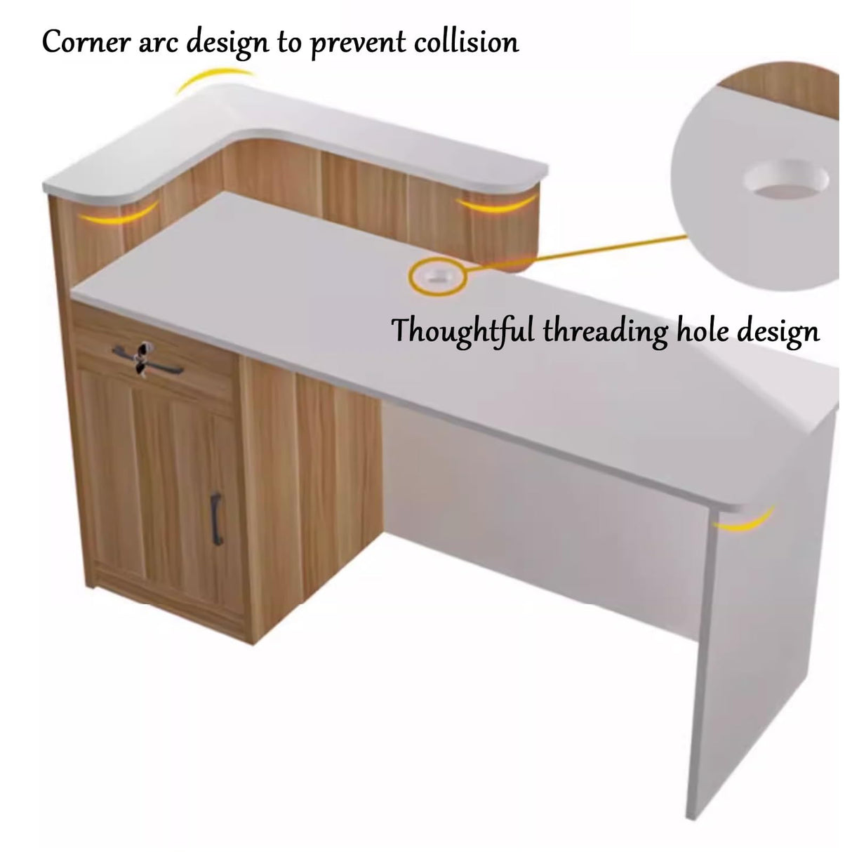 JUCCJUXIN Front Desk Reception Room Table, Checkout Counter with Drawers,Modern L-Shaped Workstation, Secure Storage,Reception Desk with Drawers(Wood,L-55.1x23.6x29.5in) JUCCJUXIN
