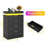 knoworld Black Dresser with LED Lights, Wooden LED Dresser, 4 Drawer Chest with Charging Station, Tall Chest of Drawer Closet Organizer for Bedroom, Living Room, Entryway, Hallway knoworld