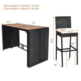 HAPPYGRILL 7 Pieces Outdoor Wicker Bar Set, Rattan Dining Set with Patio Bar Height Table & 6 Bar Stools with Cushions Outside Bar Set for Poolside Patio Backyard HAPPYGRILL