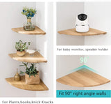 Corner Shelf, 7inch Solid Oak Wood Floating Corner Shelf Wall Mount Round End Floating Speaker Shelf with Wire Hole Display Shelf for Small Plant Photo Frame for Bedroom Kitchen, Living Room WoodArtSupply
