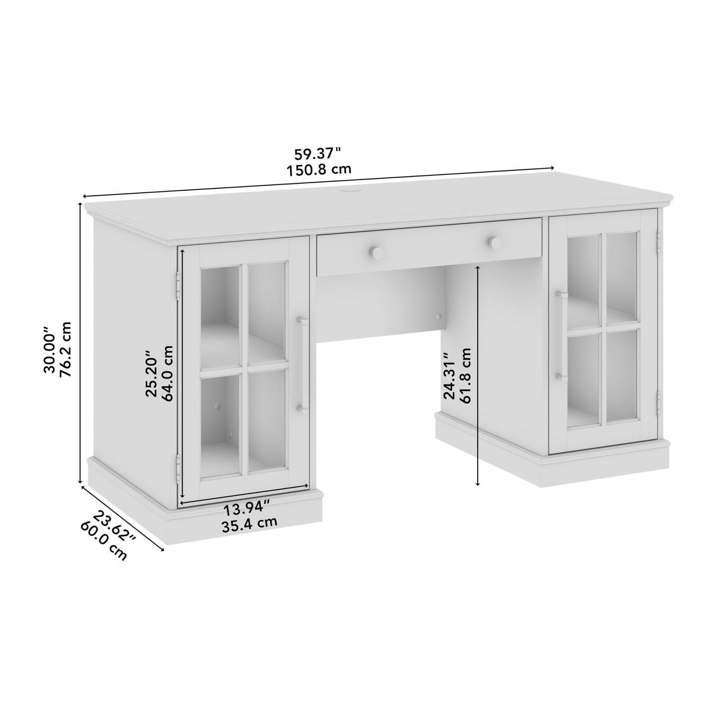 Bush Furniture Westbrook 60W Computer Desk with Storage and Keyboard Tray in White Ash | Farmhouse Desk for Home Office Workspace - WoodArtSupply