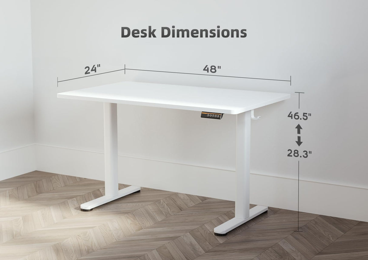 Seang Electric Standing Desk with Adjustable Height, 48x24 Inch Stand Up Desk, Sit Stand Desk with Splice Board for Home Office Computer Workstation, White Frame/White Top Seang