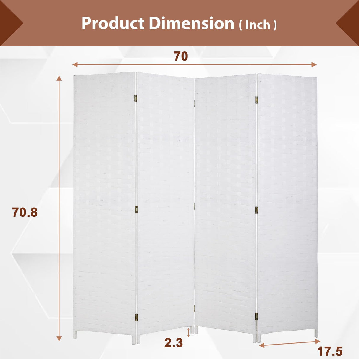 Room Divider Wall Divider 6FT 4 Panels Wood Mesh Hand-Woven Indoor Room Screen Folding Portable Partition Screen, White Dopinmin