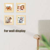 KINLINK 4x4 Picture Frames Natural Wood Frames with Acrylic Plexiglass, Tabletop and Wall Mounting Display Square Frame, Set of 4 KINLINK