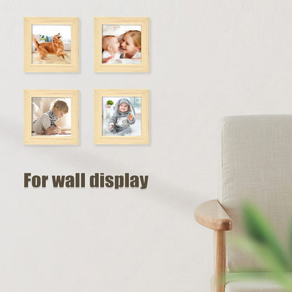 KINLINK 4x4 Picture Frames Natural Wood Frames with Acrylic Plexiglass, Tabletop and Wall Mounting Display Square Frame, Set of 4 - WoodArtSupply