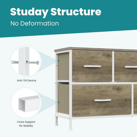 OLIXIS Dresser for Bedroom with 5 Drawers, Wide Chest of Drawers, Fabric Bedroom Dresser with Drawer Organizer, Storage Organizer Unit with Fabric Bins for Closet, Living Room, Hallway, Greige Oak OLIXIS