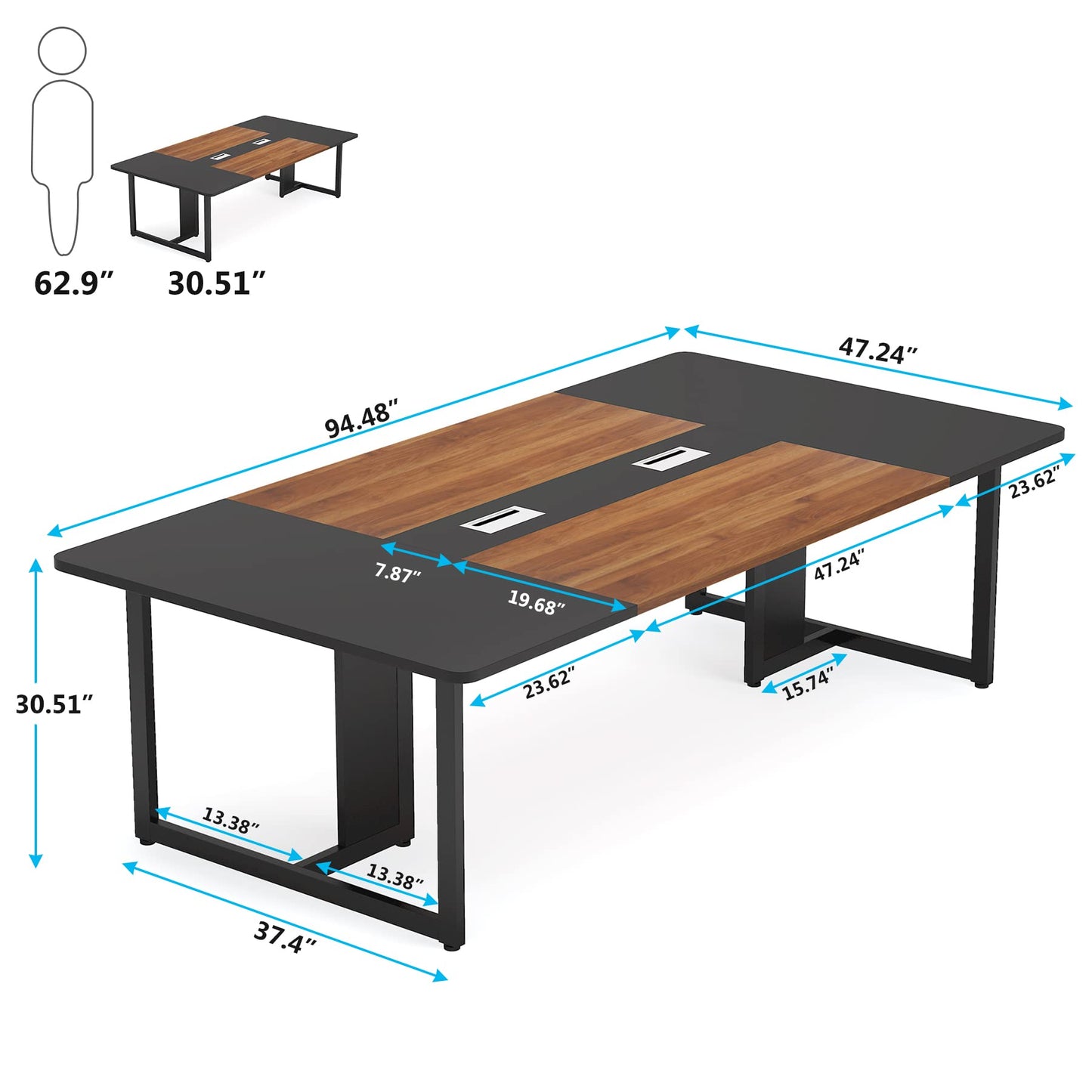 Tribesigns 70.86'' Executive Desk, Large Office Computer Desk with Strong Metal Frame, Wooden Workstation Business Furniture, 8 People Rectangle Conference Table for Home Office,XK00251